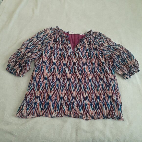 Marie Oliver Women's Size S Multicolor Southwest Print Silk Blend Crepe Blouse - Picture 4 of 12
